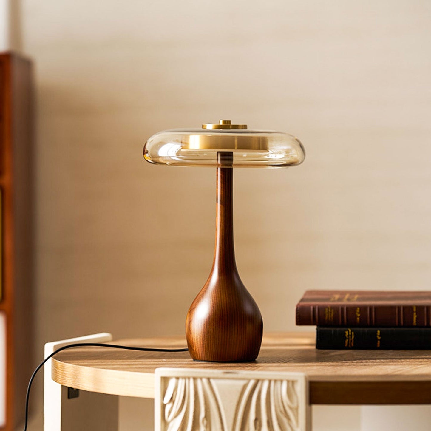 Velora Glass Wood Table Lamp