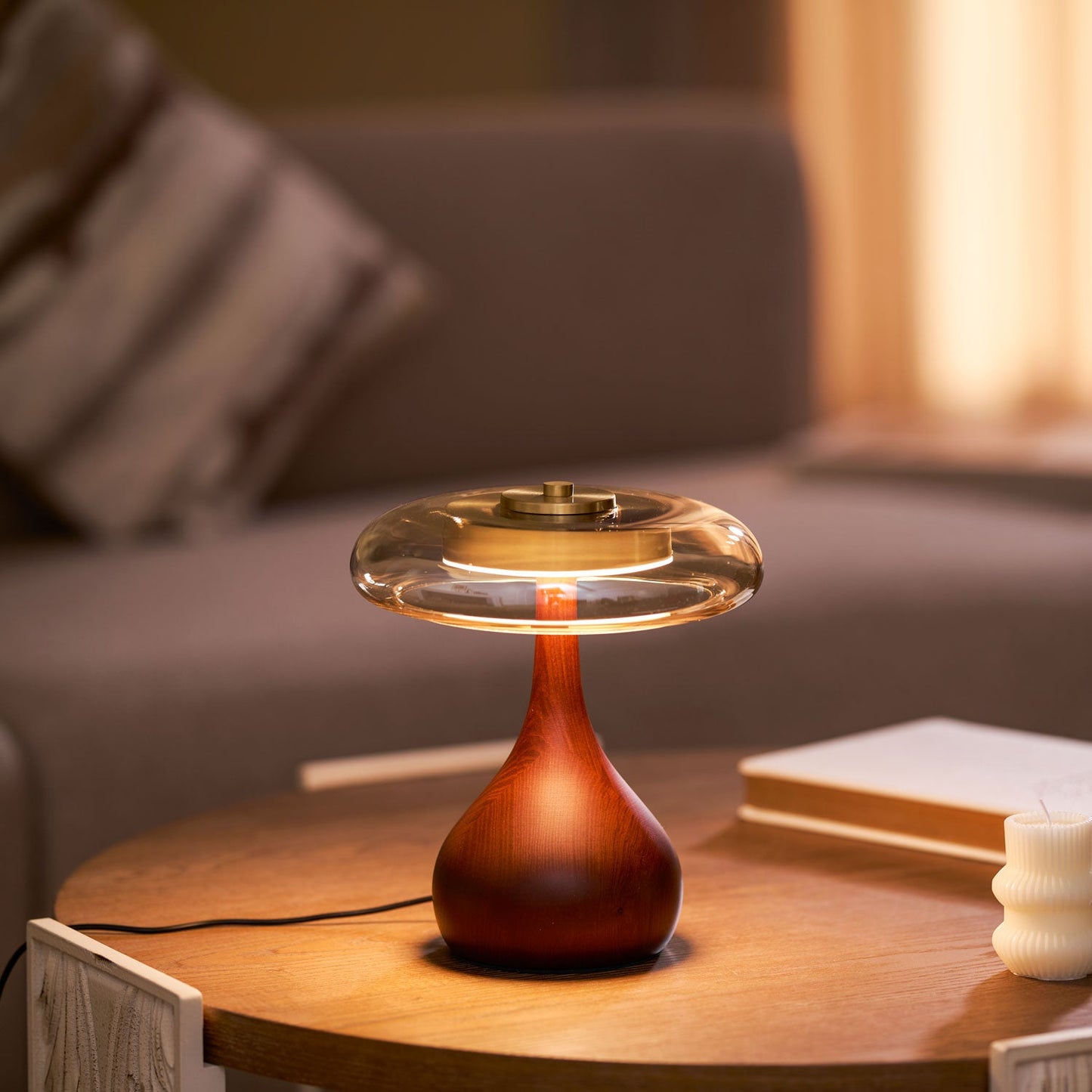 Velora Glass Wood Table Lamp