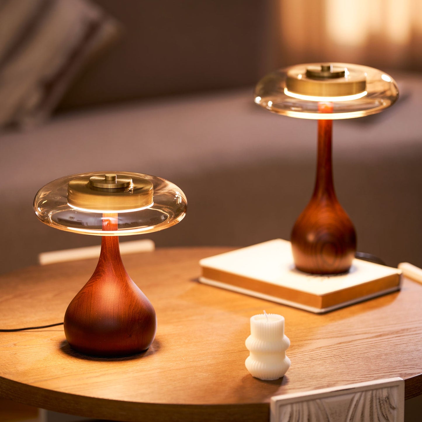 Velora Glass Wood Table Lamp