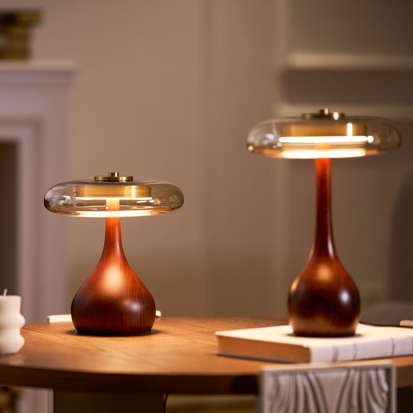 Velora Glass Wood Table Lamp