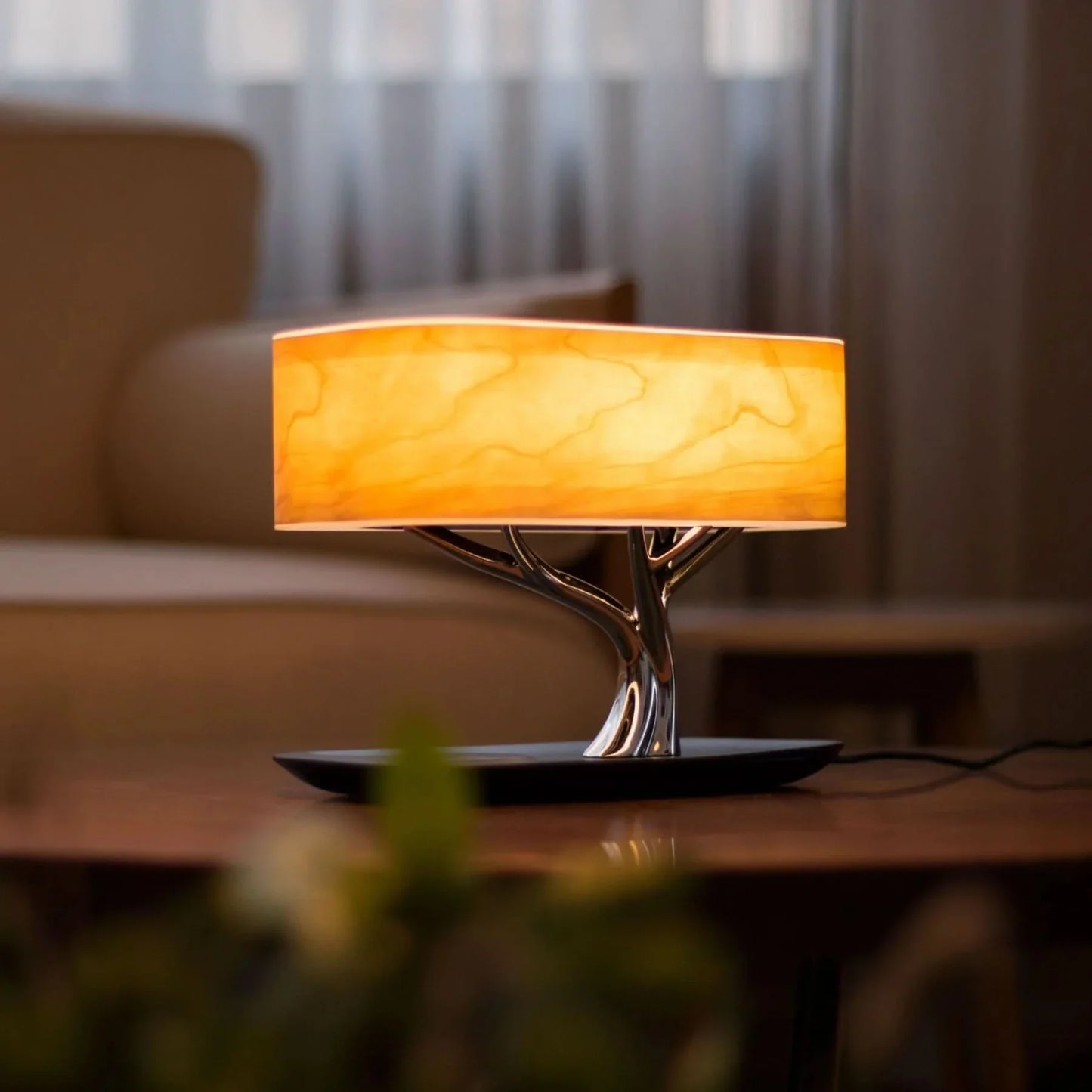 LED Table Lamp Wood Speaker Wireless Charger