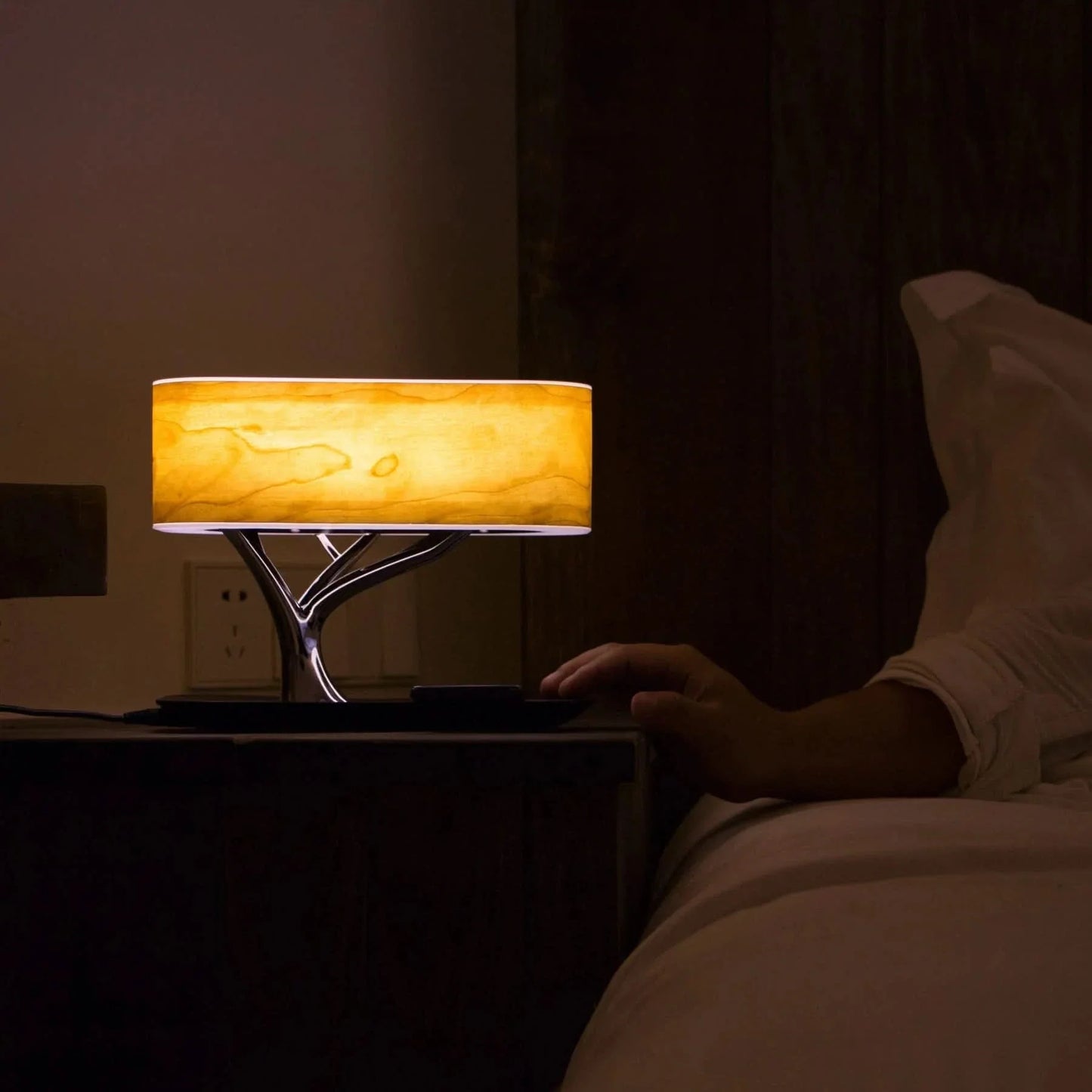 LED Table Lamp Wood Speaker Wireless Charger