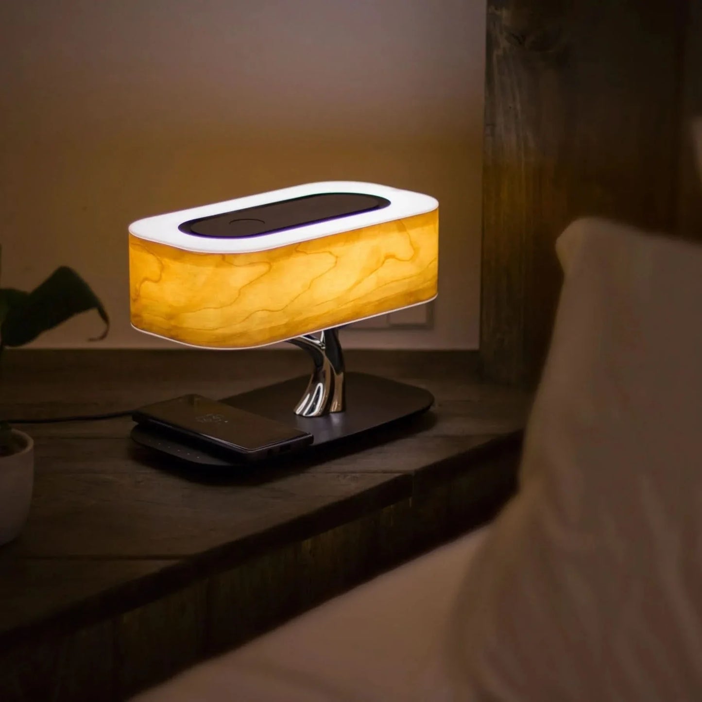 LED Table Lamp Wood Speaker Wireless Charger
