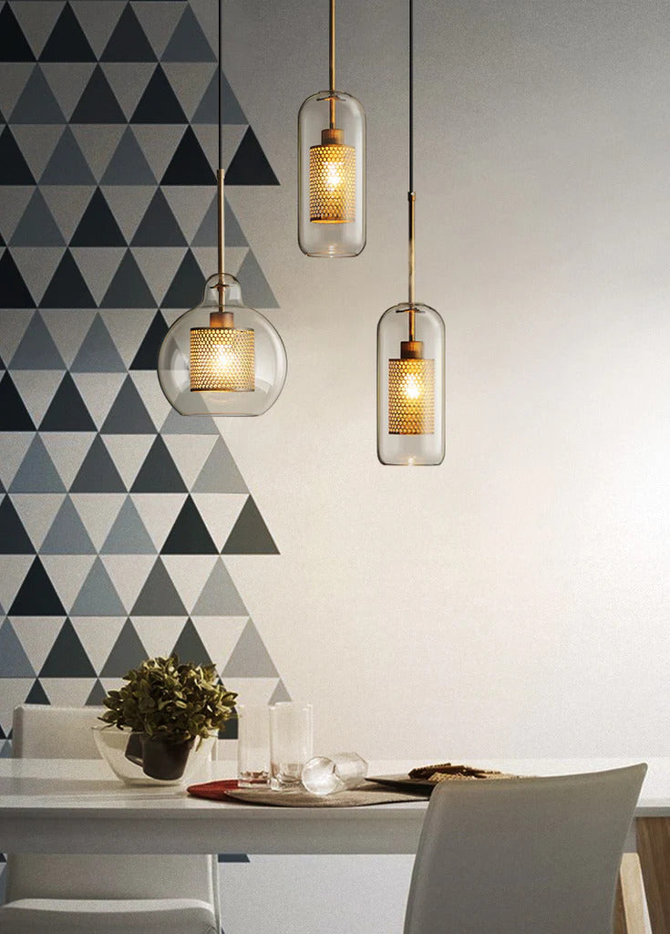 Adonia Glass Pendant Lamp - Retro Design with Honeycomb Brass Shade for Elegant Lighting 16