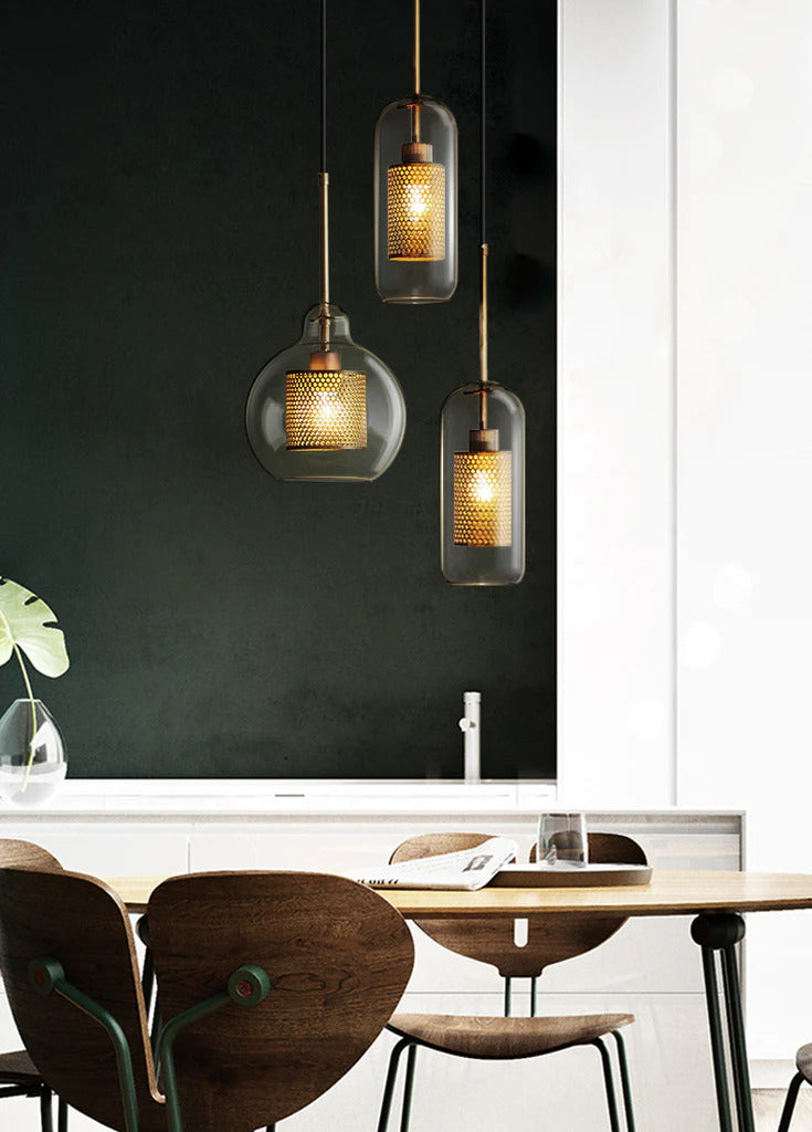 Adonia Glass Pendant Lamp - Retro Design with Honeycomb Brass Shade for Elegant Lighting 13