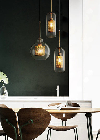 Adonia Glass Pendant Lamp - Retro Design with Honeycomb Brass Shade for Elegant Lighting 13