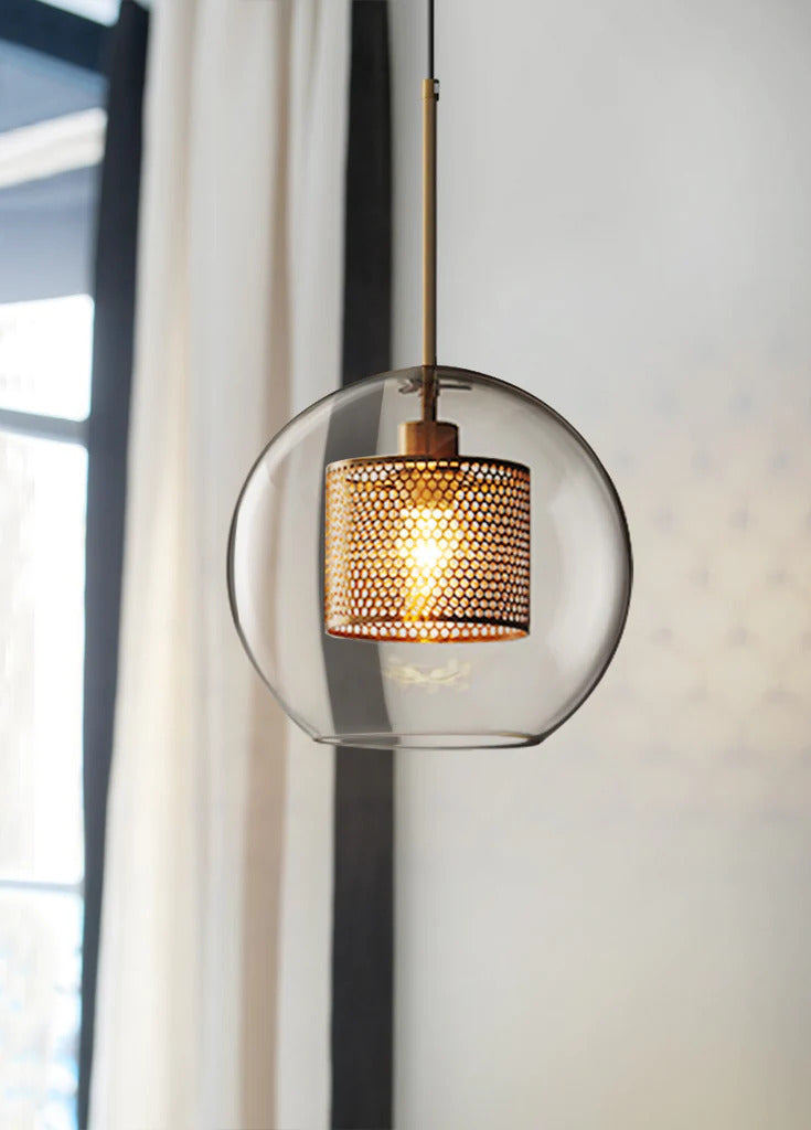 Adonia Glass Pendant Lamp - Retro Design with Honeycomb Brass Shade for Elegant Lighting 23