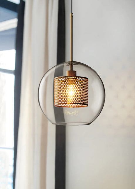 Adonia Glass Pendant Lamp - Retro Design with Honeycomb Brass Shade for Elegant Lighting 23