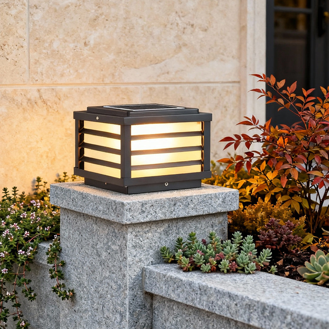 Modern Square Grid LED Pillar Light - Durable Outdoor Lighting with Dual Power Supply 5