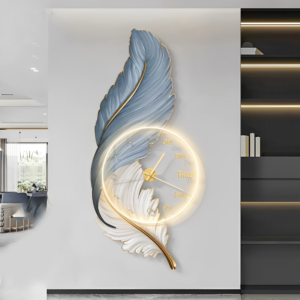 Artistic Feather LED Wall Lamp - USB Rechargeable Acrylic Clock Light for Ambient Illumination 2