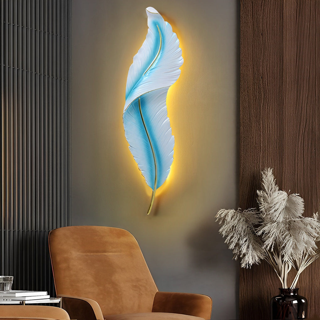 Feather Wall Light - Modern Resin Wall Sconce with Dimmable LED & Three Color Options for Artistic Ambiance 4