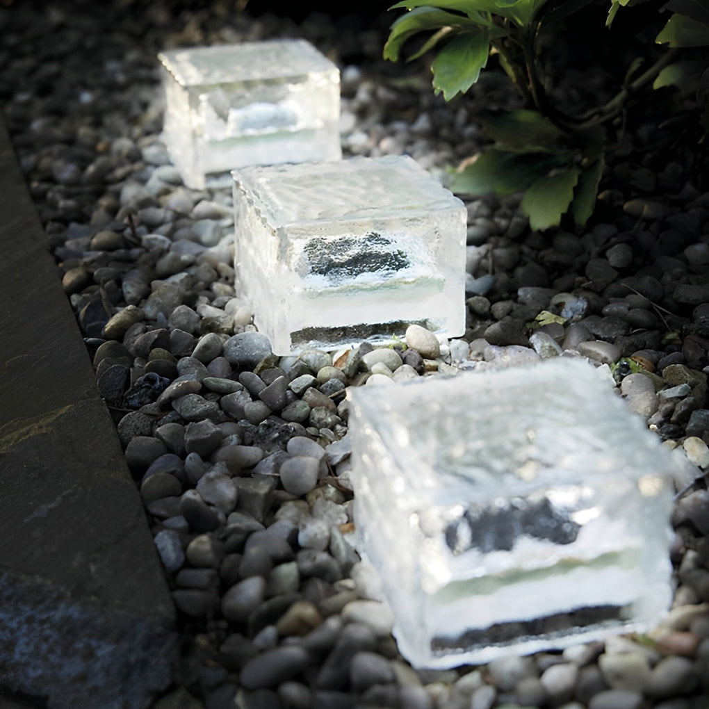 Crystal Glow Solar Step Light - Modern Outdoor Ice Cube Lights with Four Color Options for Elegant Ambiance 12