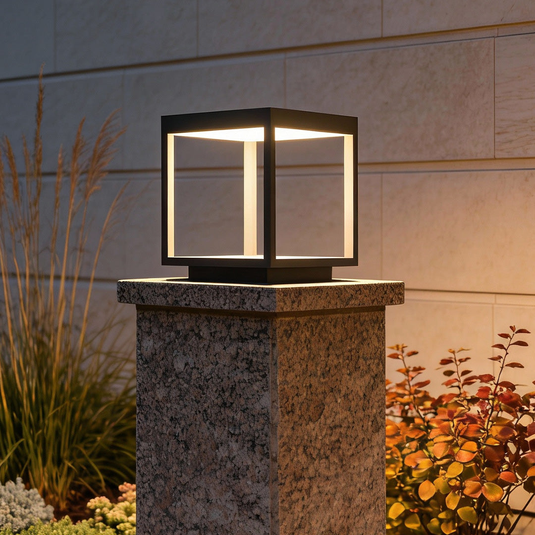 Modern Concrete Pillar Lights - Open-Frame LED Design with Dual Power Supply for Elegant Outdoor Ambiance 10