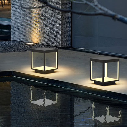 Modern Concrete Pillar Lights - Open-Frame LED Design with Dual Power Supply for Elegant Outdoor Ambiance 5