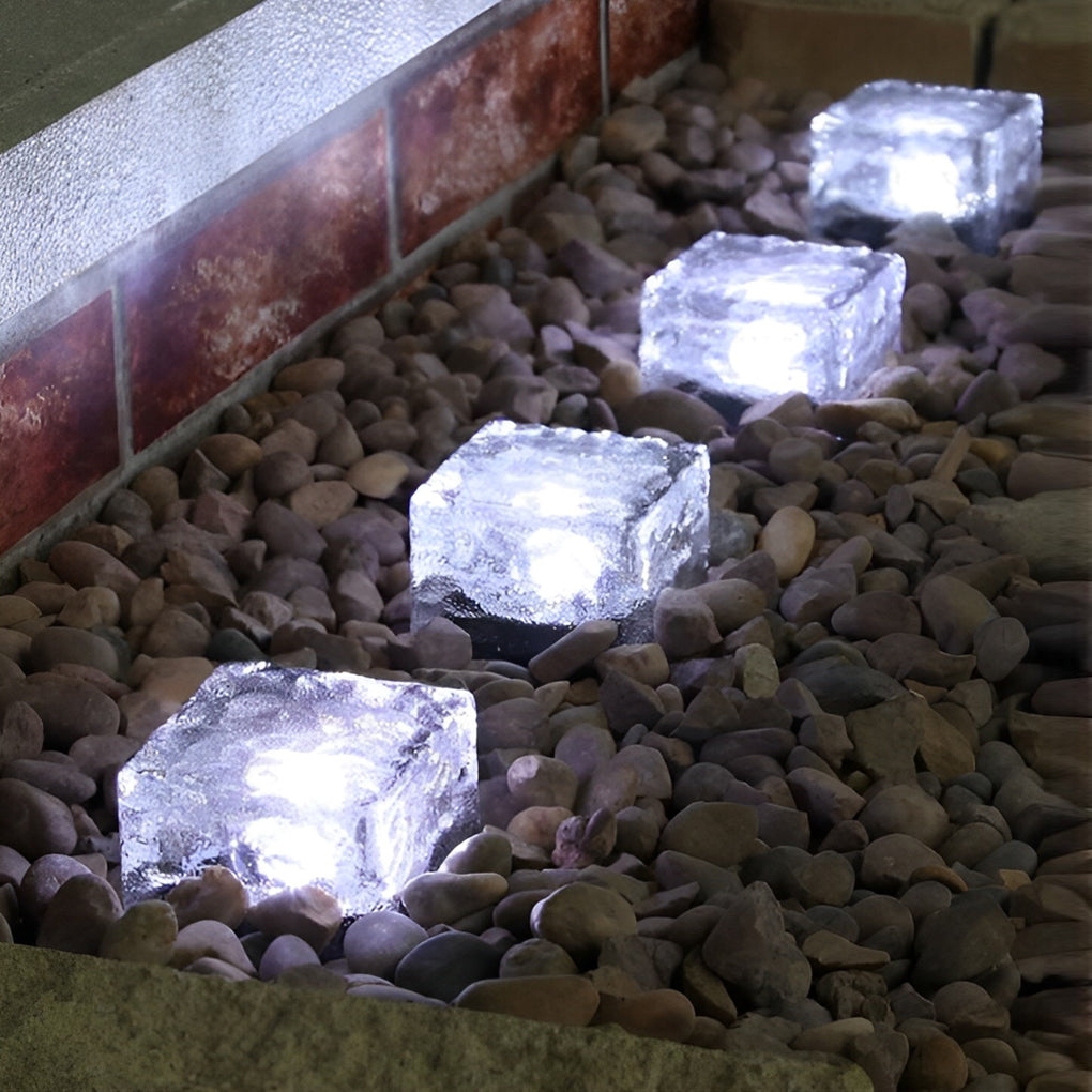 Crystal Glow Solar Step Light - Modern Outdoor Ice Cube Lights with Four Color Options for Elegant Ambiance 6