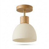 Nordic Wood Ribbed Glass Ceiling Light