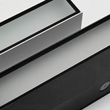 Close up detail of exterior porch light fixtures showing slim metal housing and LED diffuser.