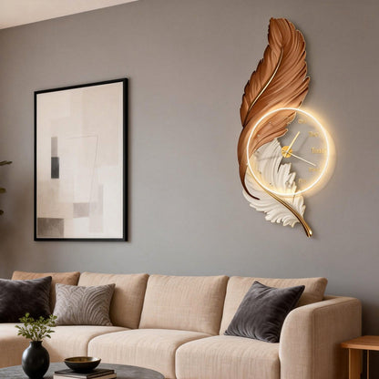 Artistic Feather LED Wall Lamp - USB Rechargeable Acrylic Clock Light for Ambient Illumination 5