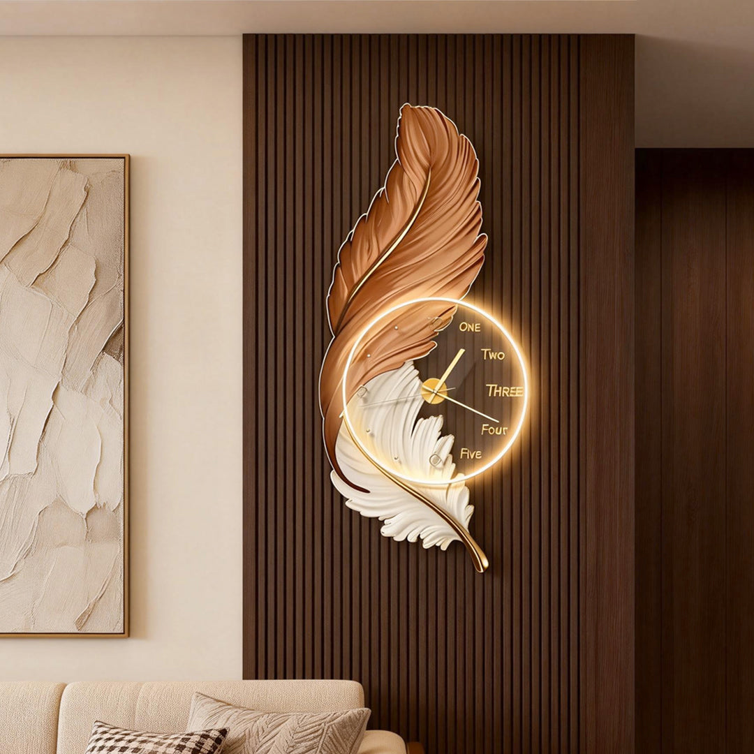 Artistic Feather LED Wall Lamp - USB Rechargeable Acrylic Clock Light for Ambient Illumination 4