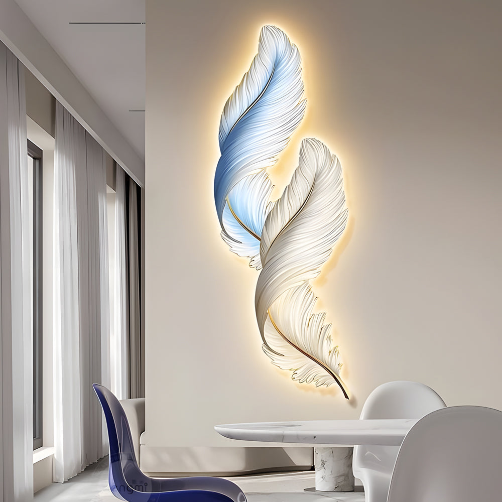 Feather Glow Wall Lamp - Backlit Feather Art with Remote Control for Cozy Ambiance 4