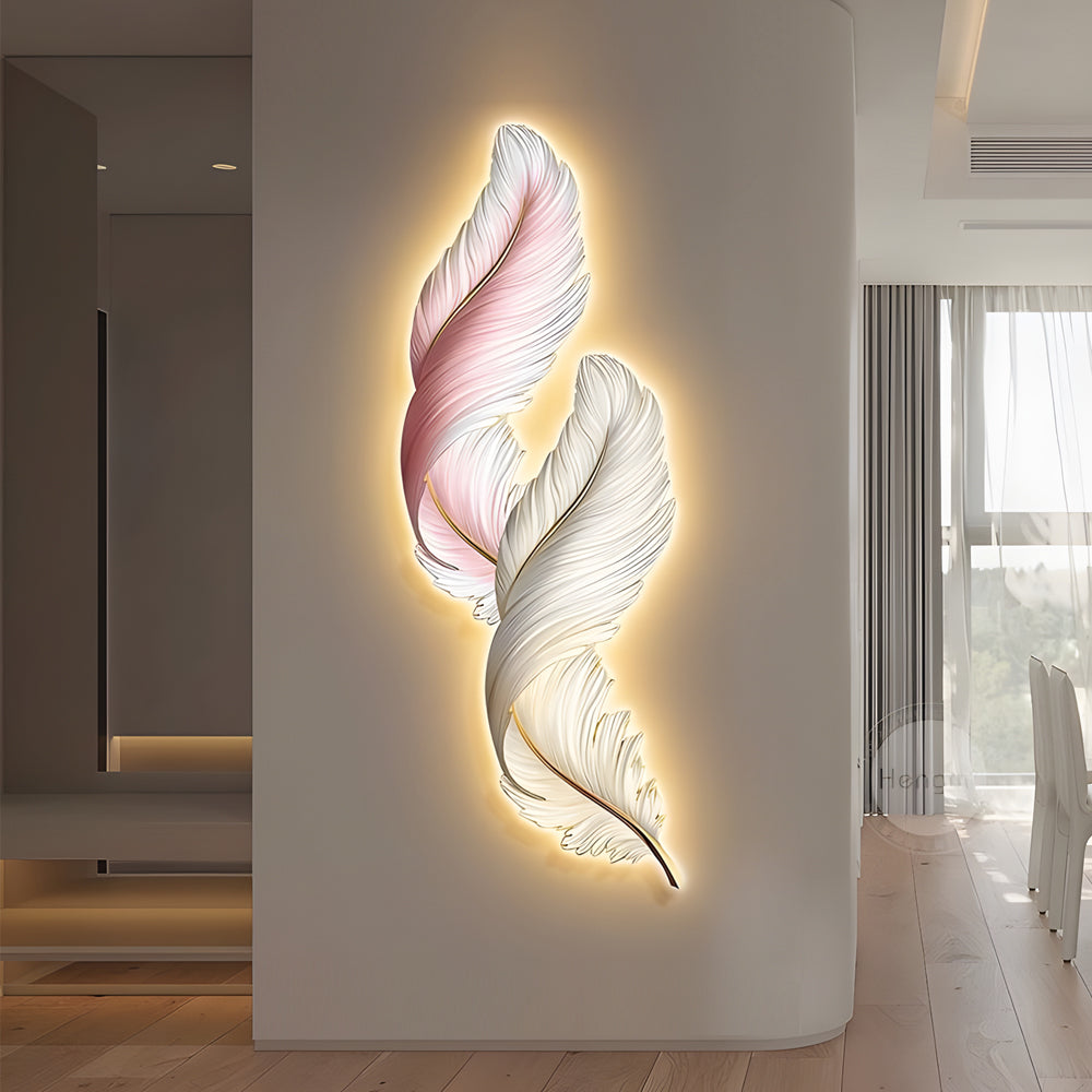 Feather Glow Wall Lamp - Backlit Feather Art with Remote Control for Cozy Ambiance 5