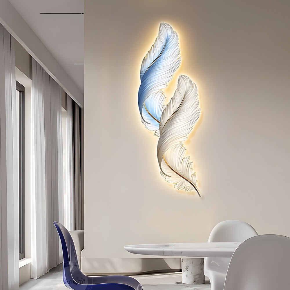 Feather Glow Wall Lamp - Backlit Feather Art with Remote Control for Cozy Ambiance 2