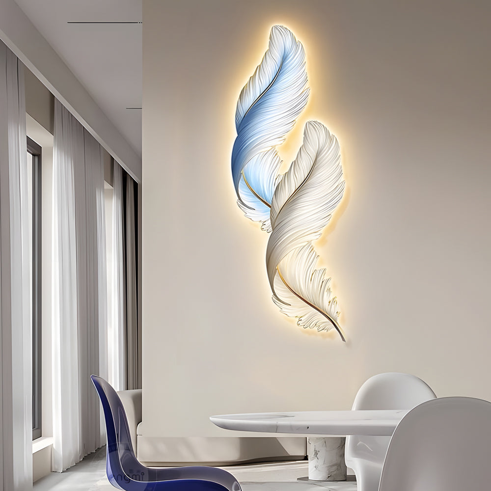 Feather Glow Wall Lamp - Backlit Feather Art with Remote Control for Cozy Ambiance 3