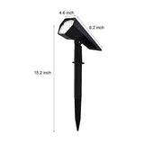 Flood spike light with dimensions labeled, 4.6 x 6.5 x 15.2 inches, for easy garden installation.