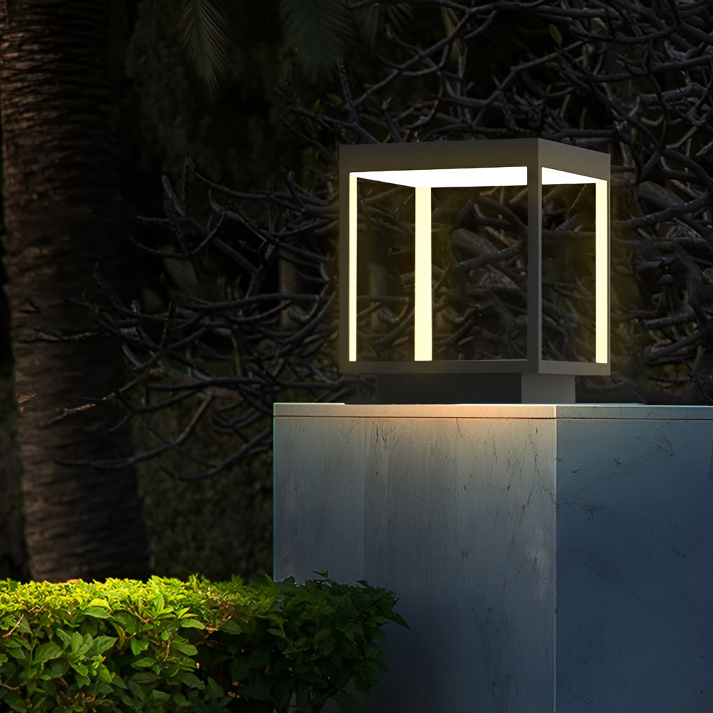 Modern Concrete Pillar Lights - Open-Frame LED Design with Dual Power Supply for Elegant Outdoor Ambiance 4