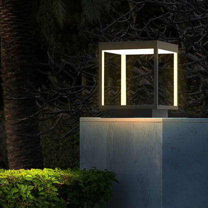 Modern Concrete Pillar Lights - Open-Frame LED Design with Dual Power Supply for Elegant Outdoor Ambiance 4