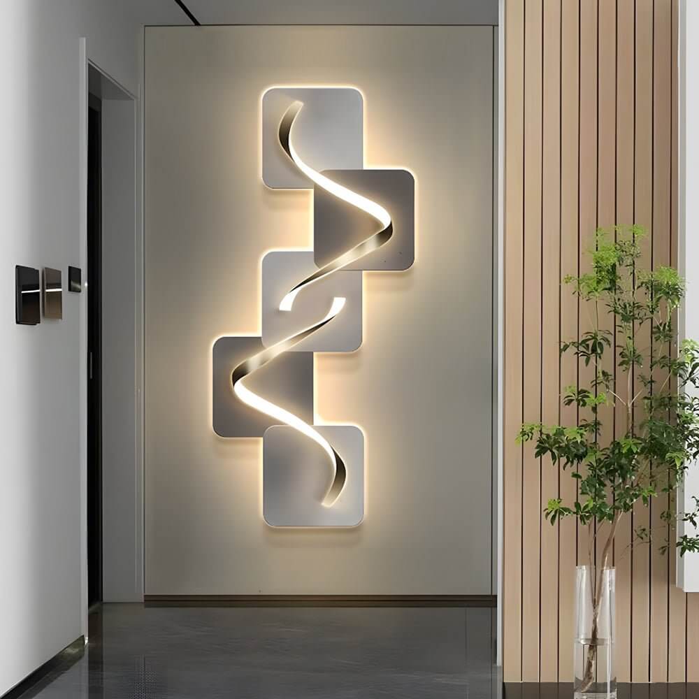 Wave Pattern LED Wall Sconce - Modern Geometric Wall Light with USB Power for Cozy Ambiance 3