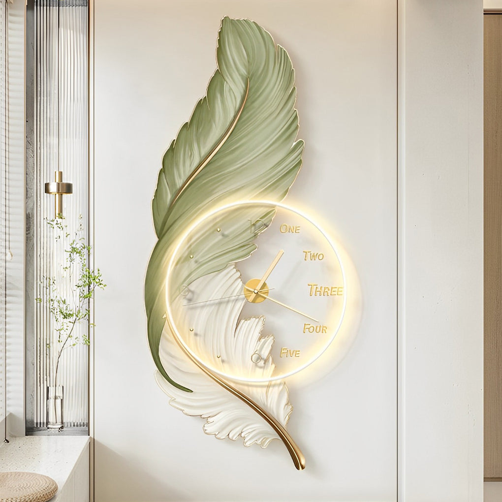 Artistic Feather LED Wall Lamp - USB Rechargeable Acrylic Clock Light for Ambient Illumination 1