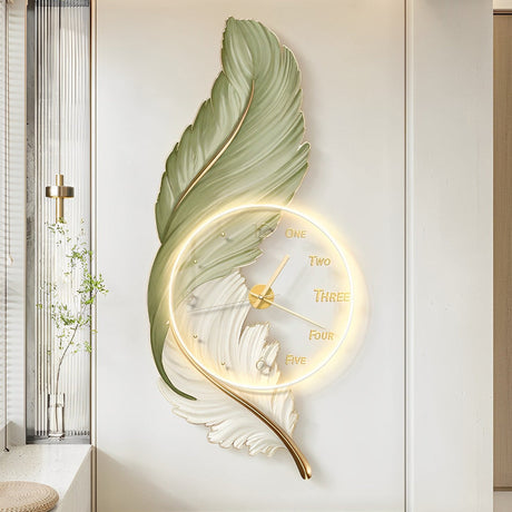 Artistic Feather LED Wall Lamp - USB Rechargeable Acrylic Clock Light for Ambient Illumination 1