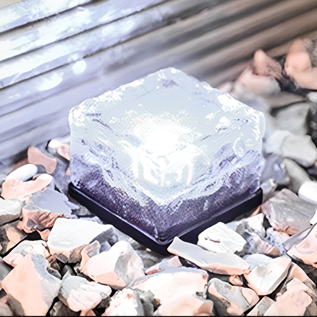 Crystal Glow Solar Step Light - Modern Outdoor Ice Cube Lights with Four Color Options for Elegant Ambiance 5