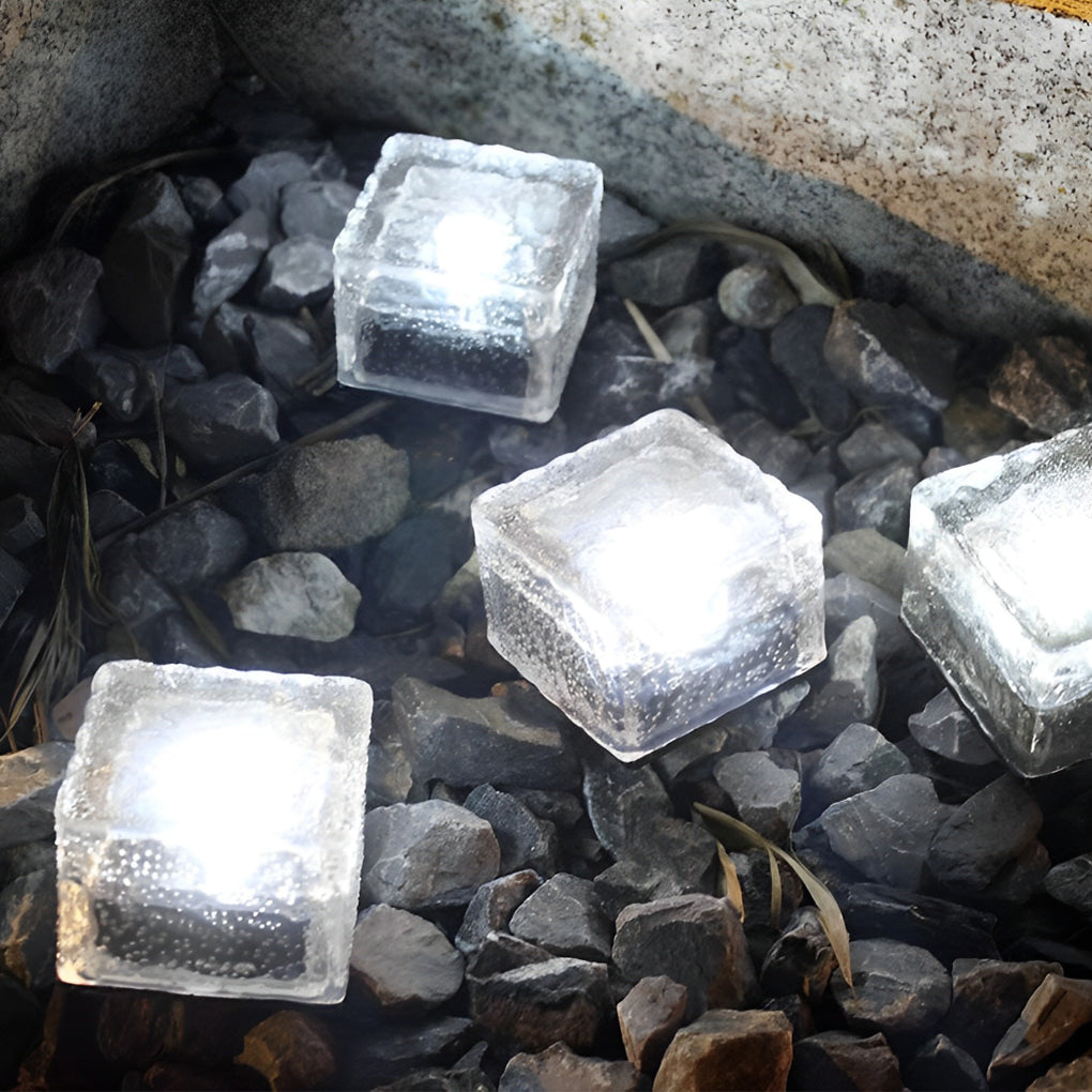 Crystal Glow Solar Step Light - Modern Outdoor Ice Cube Lights with Four Color Options for Elegant Ambiance 4