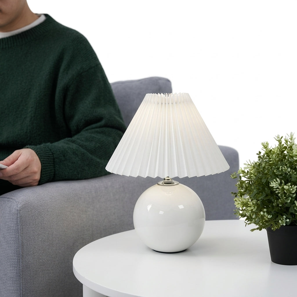 Elegant Ceramic Table Lamp with Pleated Shade - Modern Design for Stylish Illumination 5
