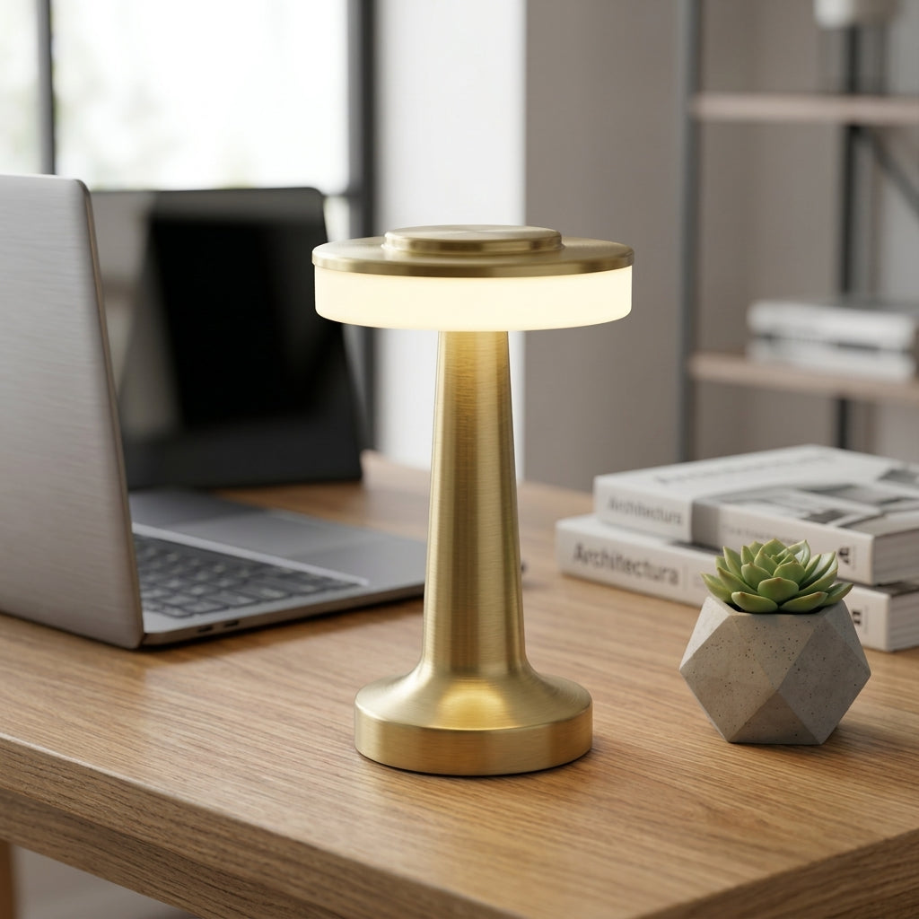 Celestara Cordless LED Table Lamp on modern wooden desk with laptop
