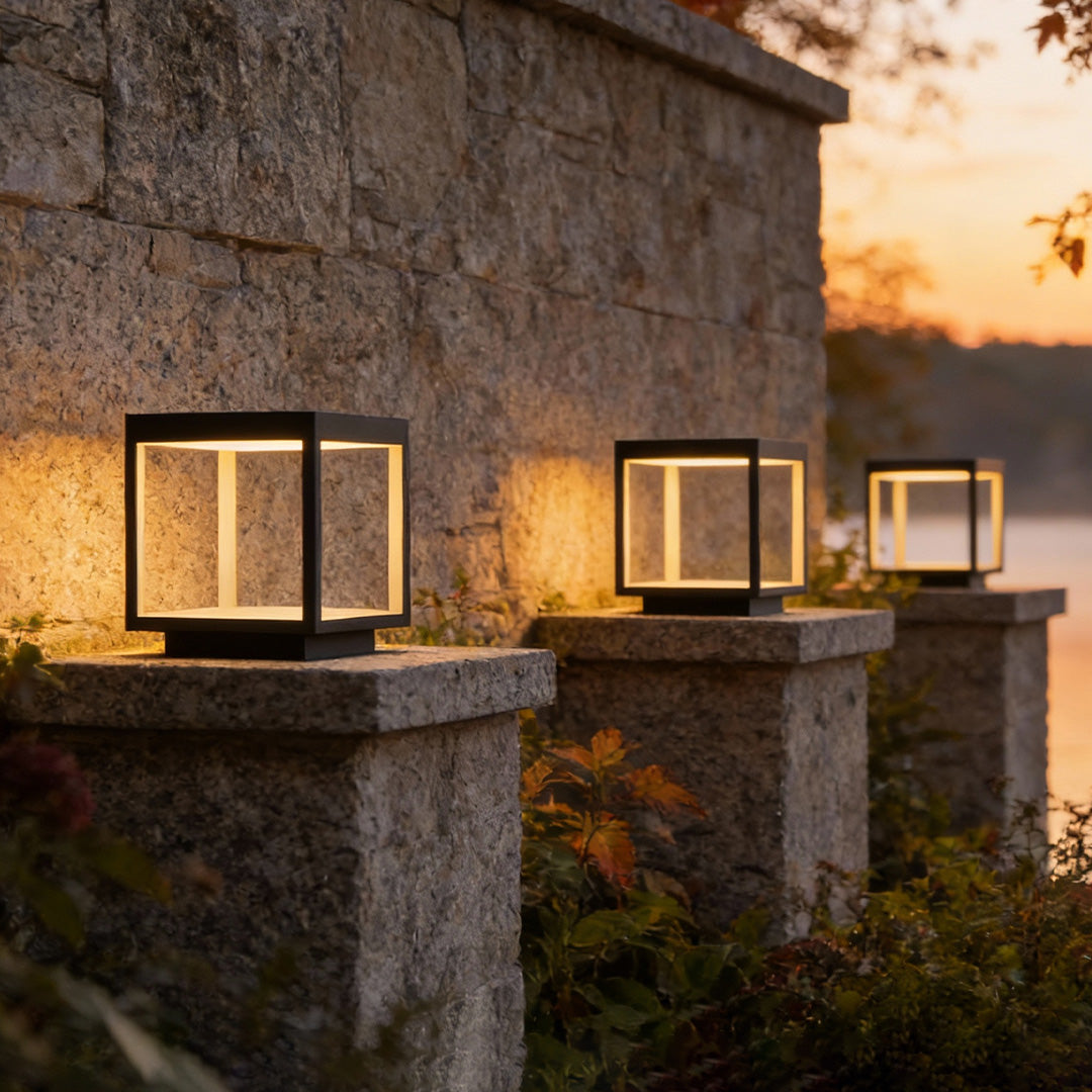 Modern Concrete Pillar Lights - Open-Frame LED Design with Dual Power Supply for Elegant Outdoor Ambiance 11