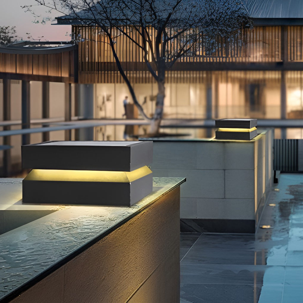 Modern Square Outdoor Solar Deck Lights - Waterproof LED Pillar Lighting for Cozy Ambiance 3