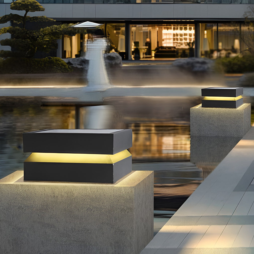 Modern Square Outdoor Solar Deck Lights - Waterproof LED Pillar Lighting for Cozy Ambiance 1