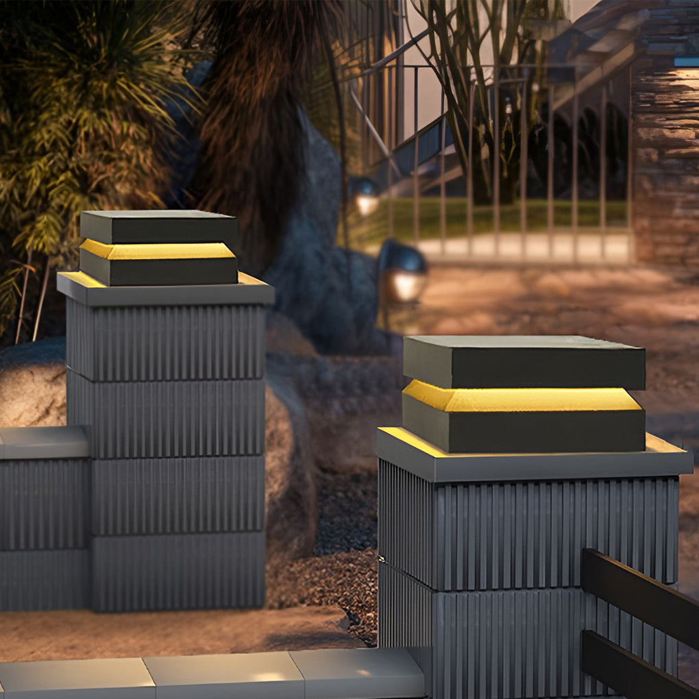 Modern Square Outdoor Solar Deck Lights - Waterproof LED Pillar Lighting for Cozy Ambiance 4