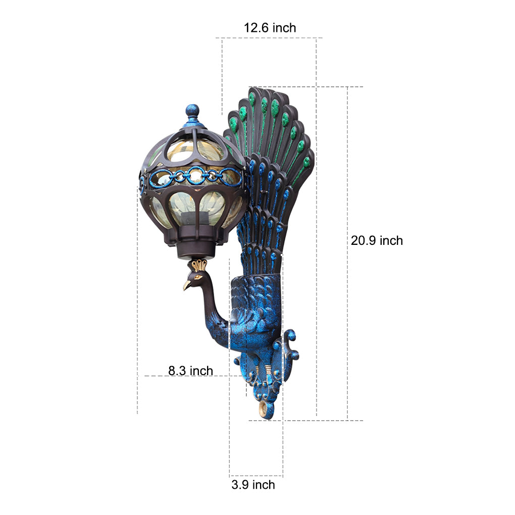 Peacock Inspired Outdoor Wall Sconce - Vintage Aluminum Light Fixture with IP55 Protection 13