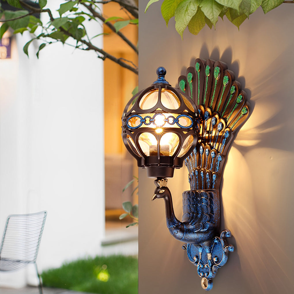 Peacock Inspired Outdoor Wall Sconce - Vintage Aluminum Light Fixture with IP55 Protection 2