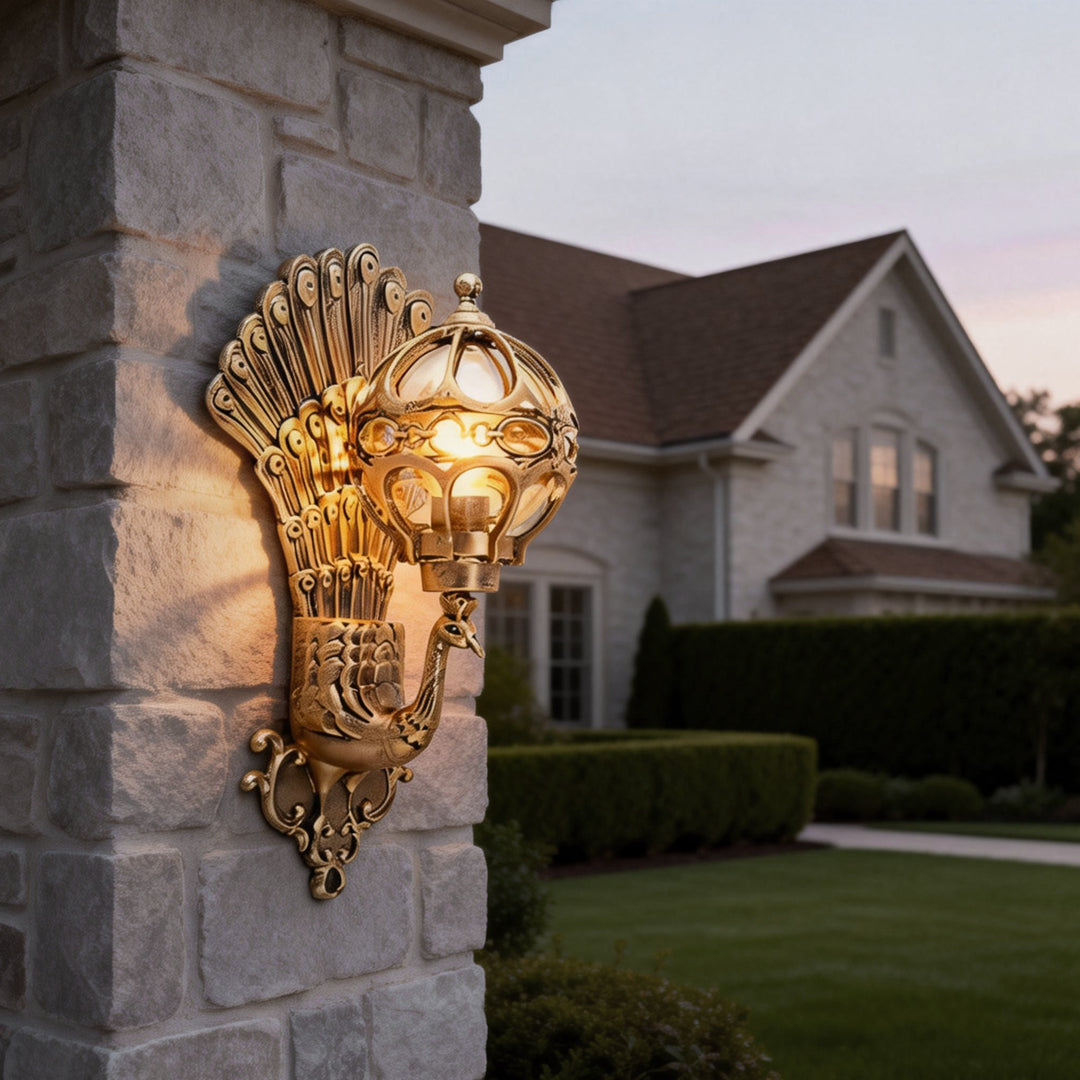 Peacock Inspired Outdoor Wall Sconce - Vintage Aluminum Light Fixture with IP55 Protection 6