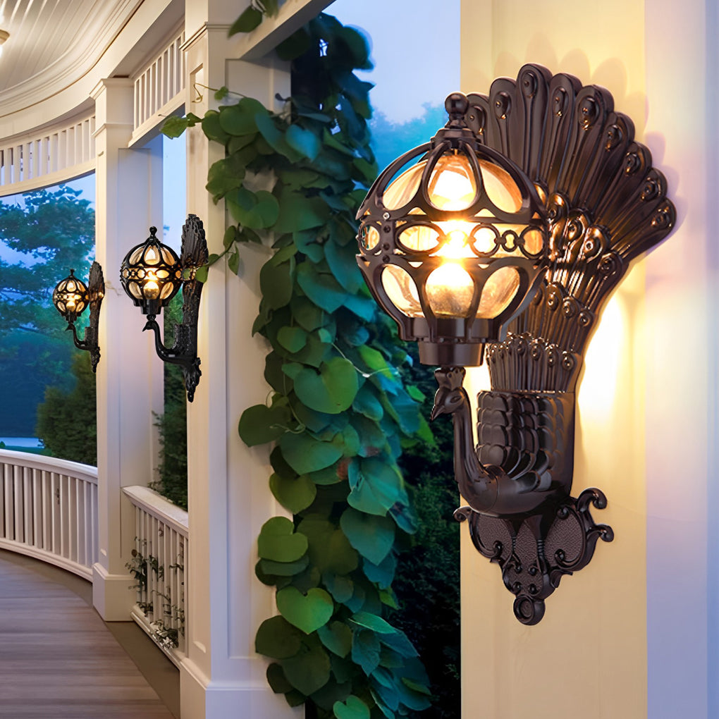Peacock Inspired Outdoor Wall Sconce - Vintage Aluminum Light Fixture with IP55 Protection 4