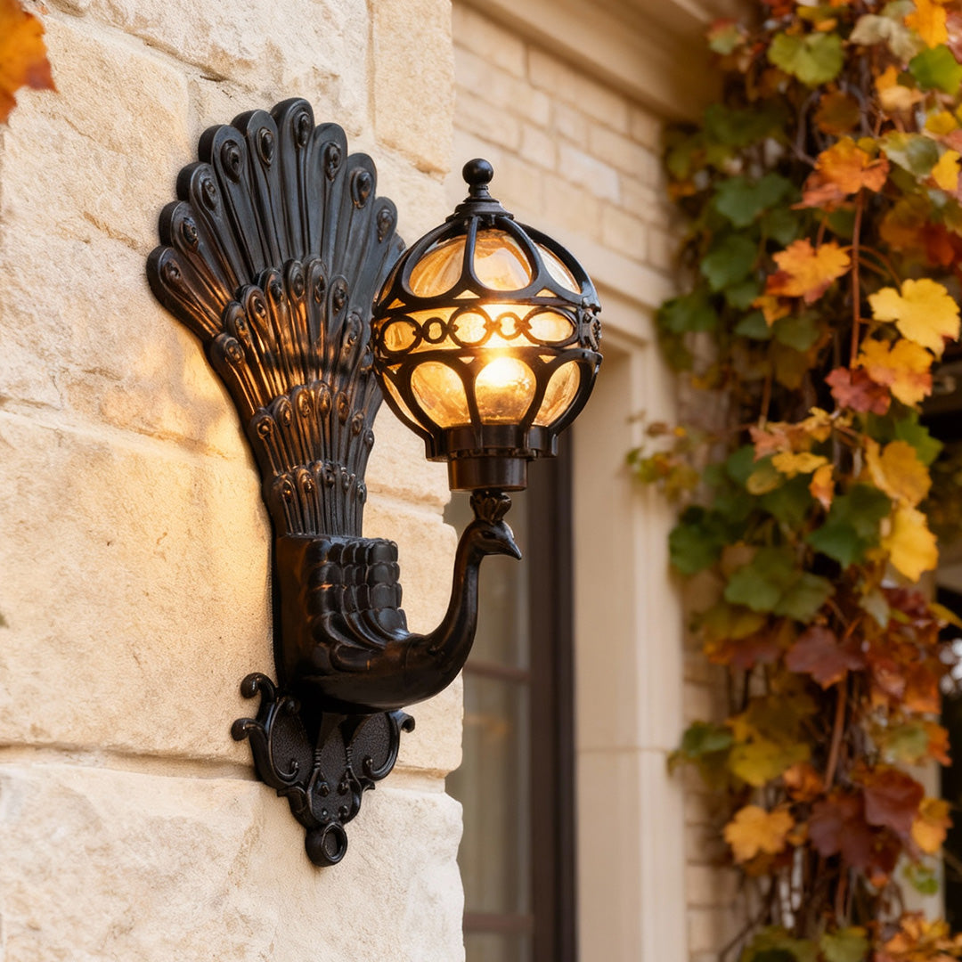 Peacock Inspired Outdoor Wall Sconce - Vintage Aluminum Light Fixture with IP55 Protection 5