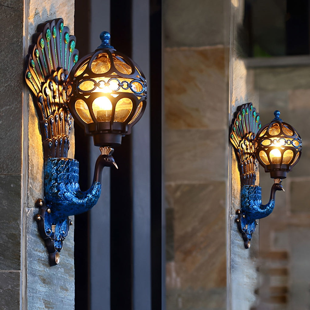 Peacock Inspired Outdoor Wall Sconce - Vintage Aluminum Light Fixture with IP55 Protection 1