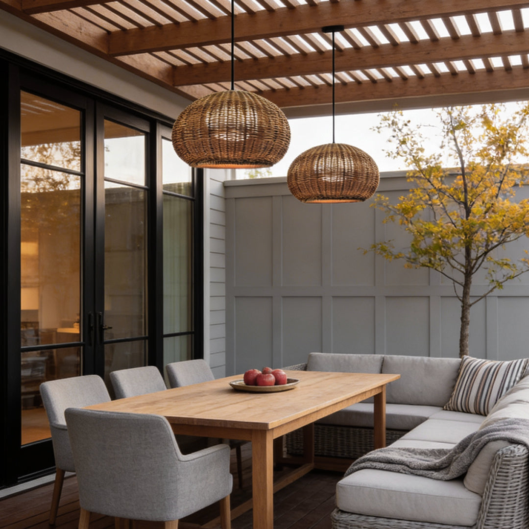Rattan Outdoor Pendant Light - Waterproof Hanging Lamp with Warm Glow for Cozy Outdoor Spaces 7