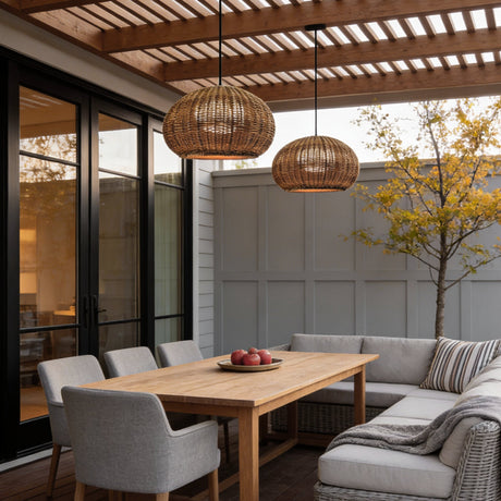 Rattan Outdoor Pendant Light - Waterproof Hanging Lamp with Warm Glow for Cozy Outdoor Spaces 7