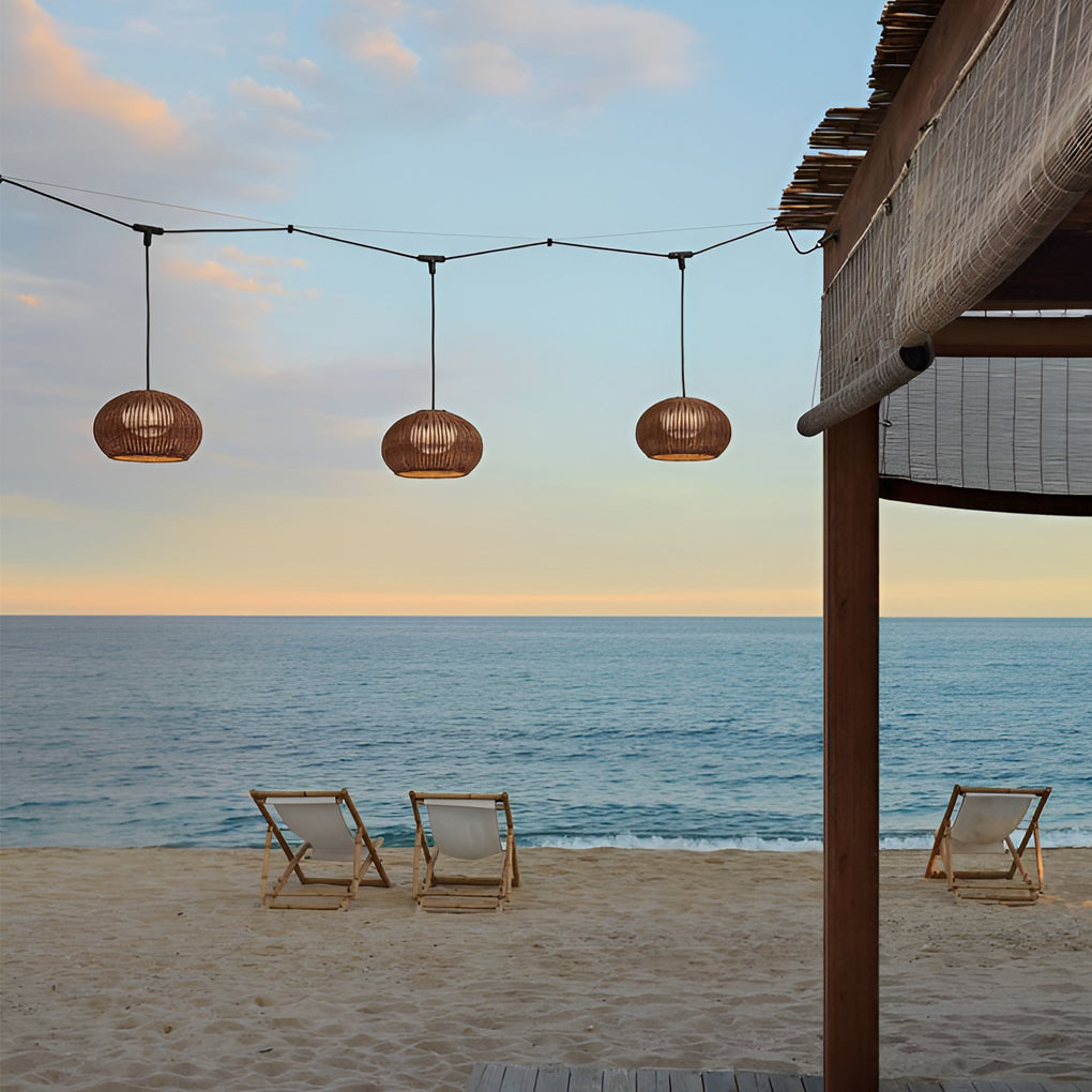 Rattan Outdoor Pendant Light - Waterproof Hanging Lamp with Warm Glow for Cozy Outdoor Spaces 13